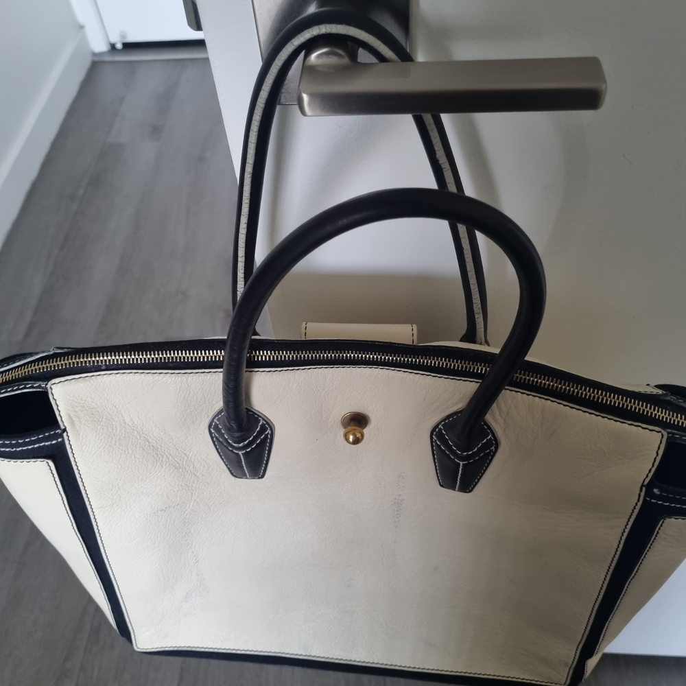 Yves Saint Laurent Black Interior Canvas Tote with Leather Trim - Picture 6 of 8